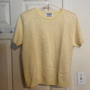 Womens Alfred Dunner Short Sleeve Sweater Shirt Yellow Diamond Knit Size SP